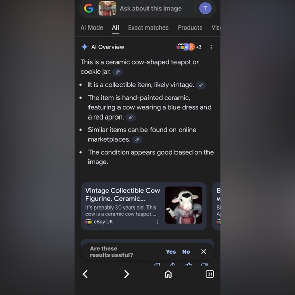 Vintage Charming Cow Teapot in Blue and Pink Apron - Picture 7 of 8